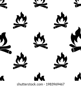 Campfire Icon Seamless Pattern, Camp Fire Vector Art Illustration