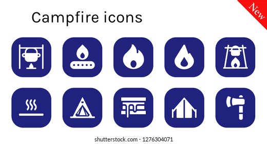  campfire icon set. 10 filled campfire icons. Simple modern icons about  - Bonfire, Fire, Hot, Tent, Smore, Ax