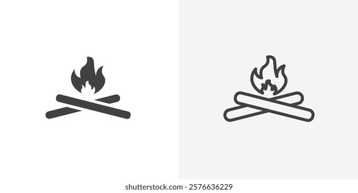 Campfire icon set in black flat solid and outlined style.