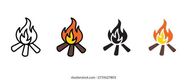Ícone Campfire definir vetor no fundo branco. madeira, queimando, símbolo quente. ilustração vetorial.