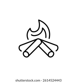 Campfire icon. Simple icon depicting a campfire with logs and flames, symbolizing outdoor activities, camping, or warmth. Suitable for social media, app, and web design. Vector illustration.