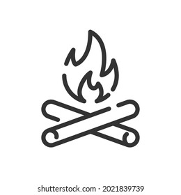 Campfeuersymbol in einem einfachen einzeiligen Stil einzeln auf weißem Hintergrund. Vektorgrafik