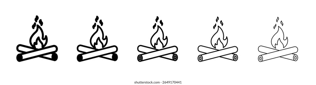 Campfire icon thin outline logo mark set