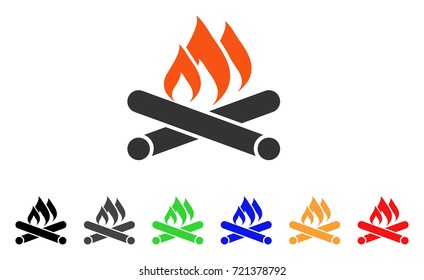 Campfire icon. Vector illustration style is a flat iconic campfire symbol with black, gray, green, blue, red, orange color additional versions. Designed for web and software interfaces.