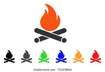 Campfire icon. Vector illustration style is a flat iconic campfire symbol with black, grey, green, blue, red, orange color variants. Designed for web and software interfaces.