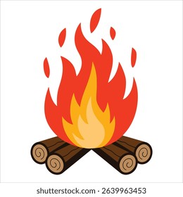 Campfire icon vector, outdoor adventure symbol. Ideal for camping, survival, and wilderness exploration themes.