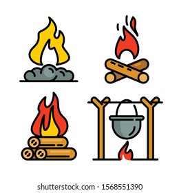 Campfire icons set. Outline set of campfire vector icons for web design isolated on white background
