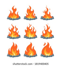 Campfire icons set. Simple vector illustration in flat style isolated on a white background. Fire animation concept.