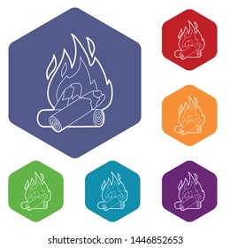 Campfire icons vector colorful hexahedron set collection isolated on white