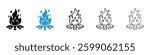 Campfire icons vector illustrations in black and blue colors for web and ui designs