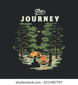 campfire illustration adventure graphic forest design outdoor vintage nature 