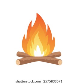 Campfire Illustration with Burning Logs: Vector Fire Graphic