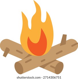 Campfire Illustration with Logs and Flames