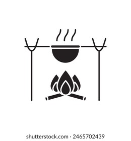 Campfire and kettle icon design, isolated on white background, vector illustration