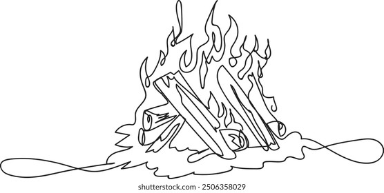 Campfire Line Art, Camper Vector