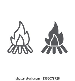 Campfire line and glyph icon, fire and burn, bonfire sign, vector graphics, a linear pattern on a white background, eps 10.