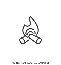 Campfire line icon. linear style sign for mobile concept and web design. Burning logs with flame outline vector icon. Firewood symbol, logo illustration. Vector graphics