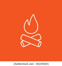 Campfire line icon for web, mobile and infographics. Vector white icon isolated on red background.