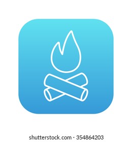 Campfire line icon for web, mobile and infographics. Vector white icon on the blue gradient square with rounded corners isolated on white background.