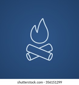 Campfire line icon for web, mobile and infographics. Vector light blue icon isolated on blue background.