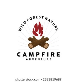 Campfire Logo, Bonfire Vector, Adventure Design Retro Vintage Illustration Simple Camping Wood Fire