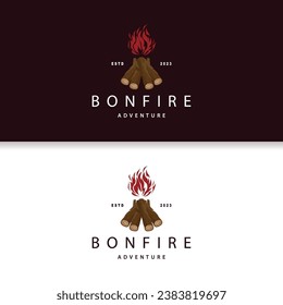 Campfire Logo, Bonfire Vector, Adventure Design Retro Vintage Illustration Simple Camping Wood Fire
