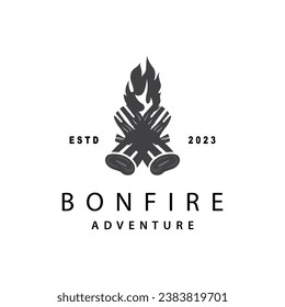 Campfire Logo, Bonfire Vector, Adventure Design Retro Vintage Illustration Simple Camping Wood Fire