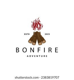 Campfire Logo, Bonfire Vector, Adventure Design Retro Vintage Illustration Simple Camping Wood Fire