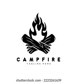 Campfire Logo Design, Camping Vector, Wood Fire And Forest Design