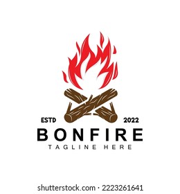 Campfire Logo Design, Camping Vector, Wood Fire And Forest Design