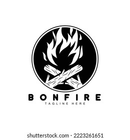 Campfire Logo Design, Camping Vector, Wood Fire And Forest Design