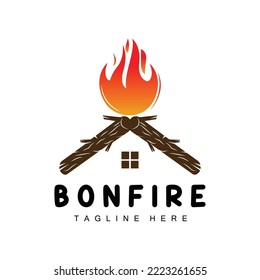 Campfire Logo Design, Camping Vector, Wood Fire And Forest Design