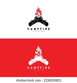 Campfire Logo Design, Camping Vector, Wood Fire And Forest Design