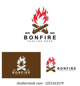 Campfire Logo Design, Camping Vector, Wood Fire And Forest Design