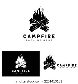 Campfire Logo Design, Camping Vector, Wood Fire And Forest Design