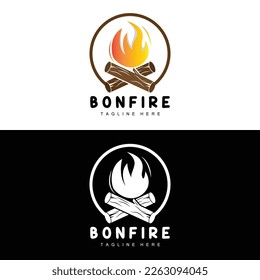 Campfire Logo Design, Camping Vector, Wood Fire And Forest Design