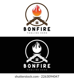Campfire Logo Design, Camping Vector, Wood Fire And Forest Design