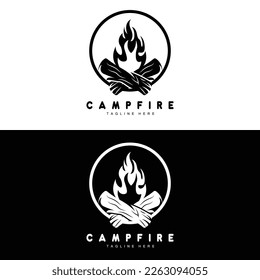 Campfire Logo Design, Camping Vector, Wood Fire And Forest Design