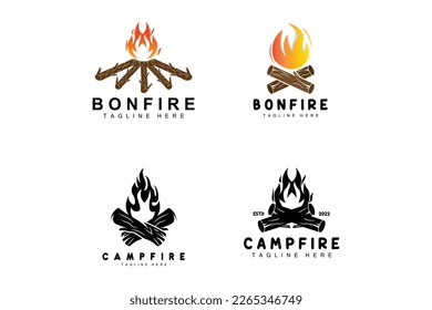 Campfire Logo Design, Camping Vector, Wood Fire And Forest Design