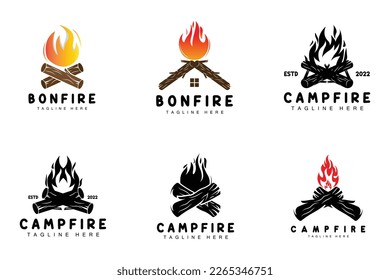 Campfire Logo Design, Camping Vector, Wood Fire And Forest Design