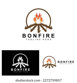 Campfire Logo Design, Camping Vector, Wood Fire And Forest Design
