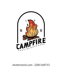 Campfire Logo designs with hand drawn style, sport camping, campfire, emblem camping, hobby. Vintage camping sign with a fire