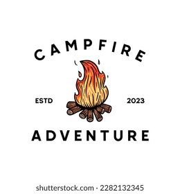 Campfire Logo designs with hand drawn style, sport camping, campfire, emblem camping, hobby. Vintage camping sign with a fire