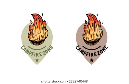 Campfire Logo designs with hand drawn style, sport camping, campfire, emblem camping, hobby. Vintage camping sign with a fire