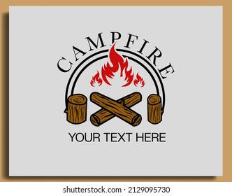 Campfire logo outdoor forest camping bonfire silhouette stamp logo vector design