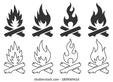 Campfire logo symbol set. Bonfire icon shape sign collection. Vector illustration image. Isolated on white background.	