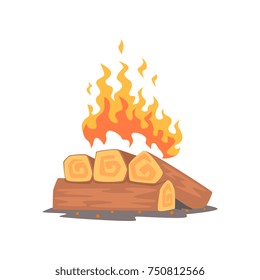 Campfire logs burning cartoon vector Illustration on a white background
