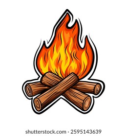 Campfire with Logs, Vector Fire Art for Outdoor Camping Decor Trends, Vector Design, Illustration