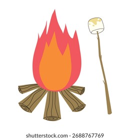 Campfire marshmallow em um fundo branco, ilustração vetorial.
