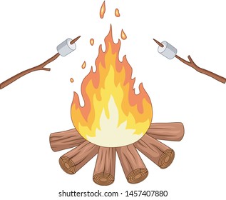 Campfire and marshmallow roast on a stick